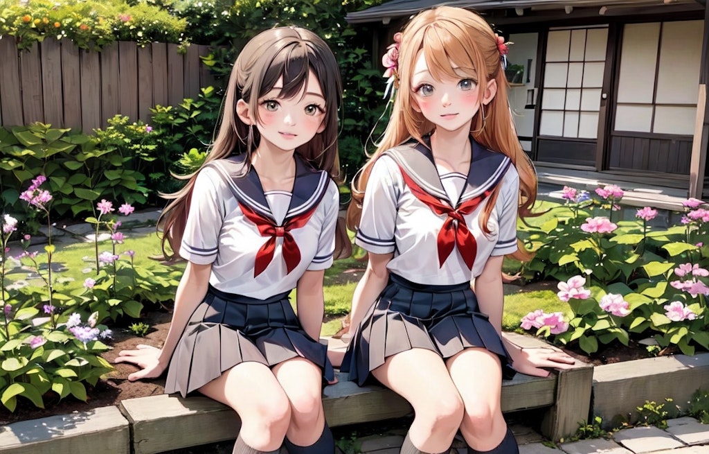 花壇と女子高生