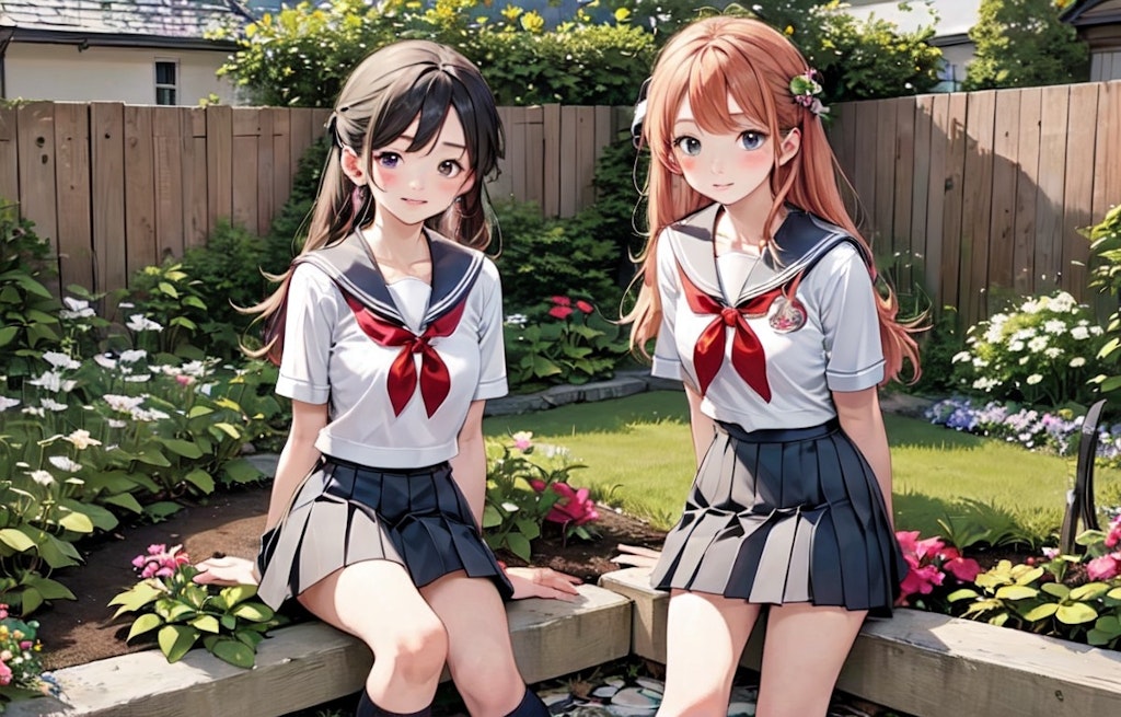花壇と女子高生
