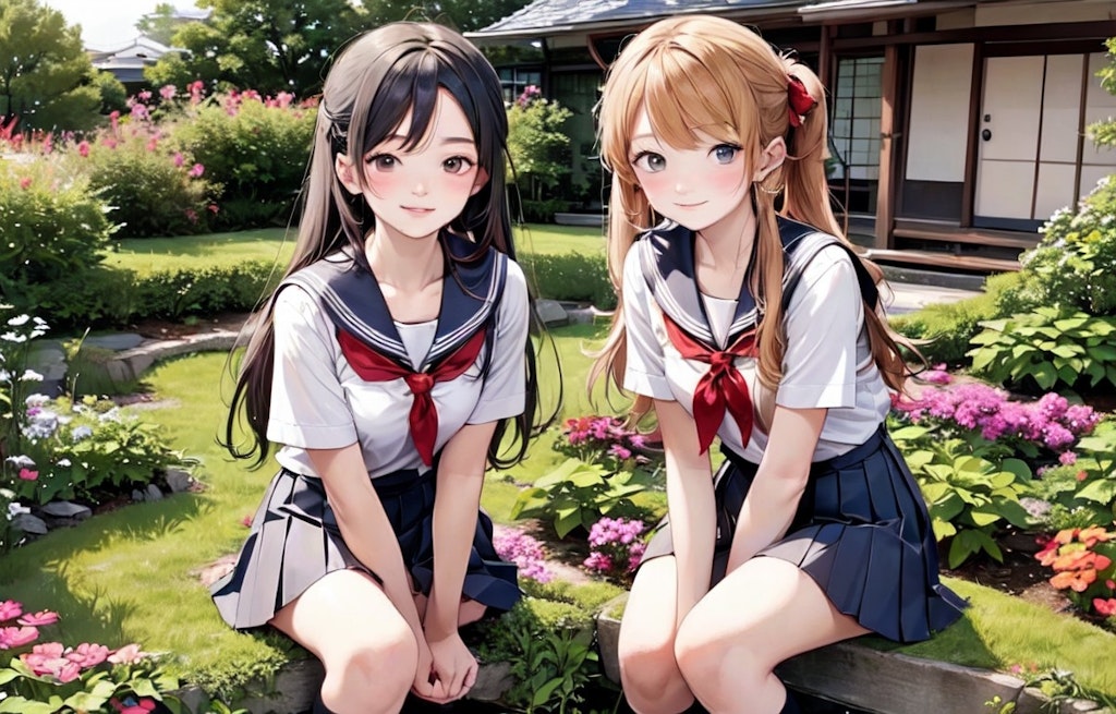 花壇と女子高生