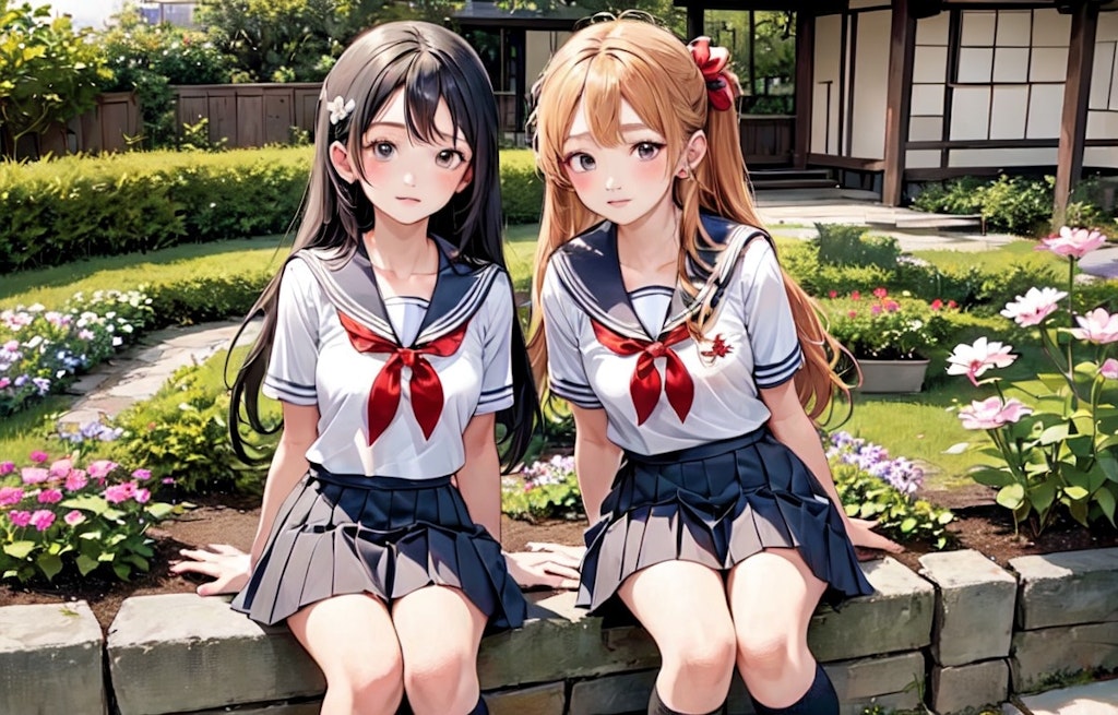 花壇と女子高生