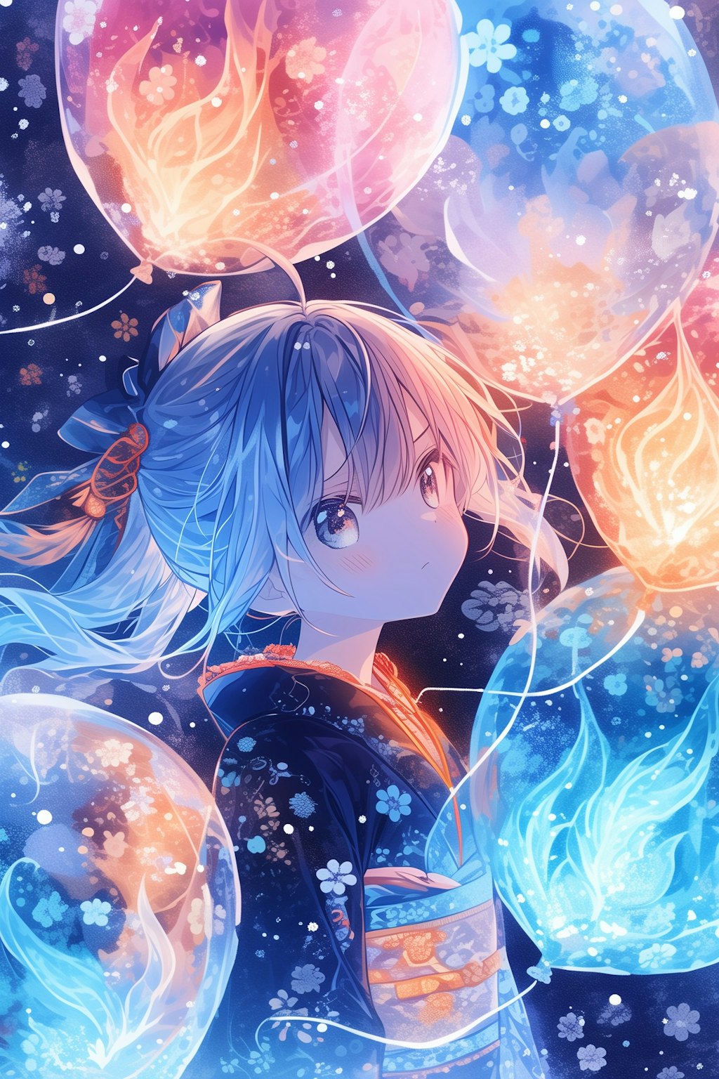 カラフルバルーンと和装少女