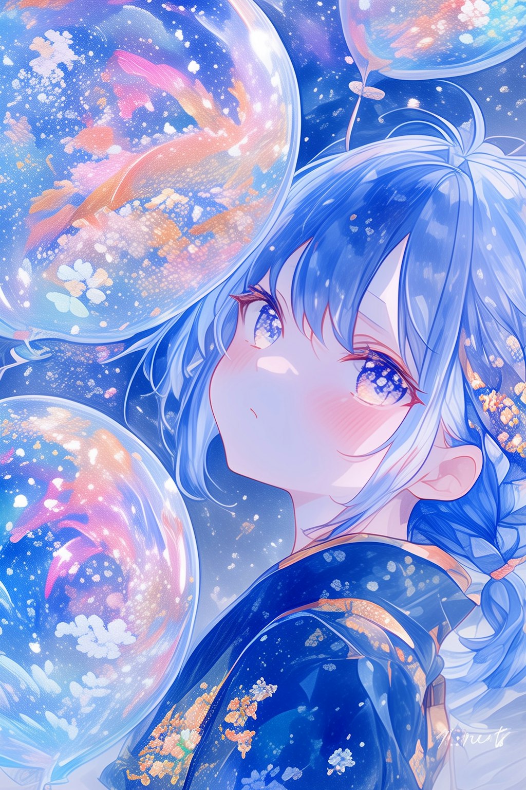 カラフルバルーンと和装少女