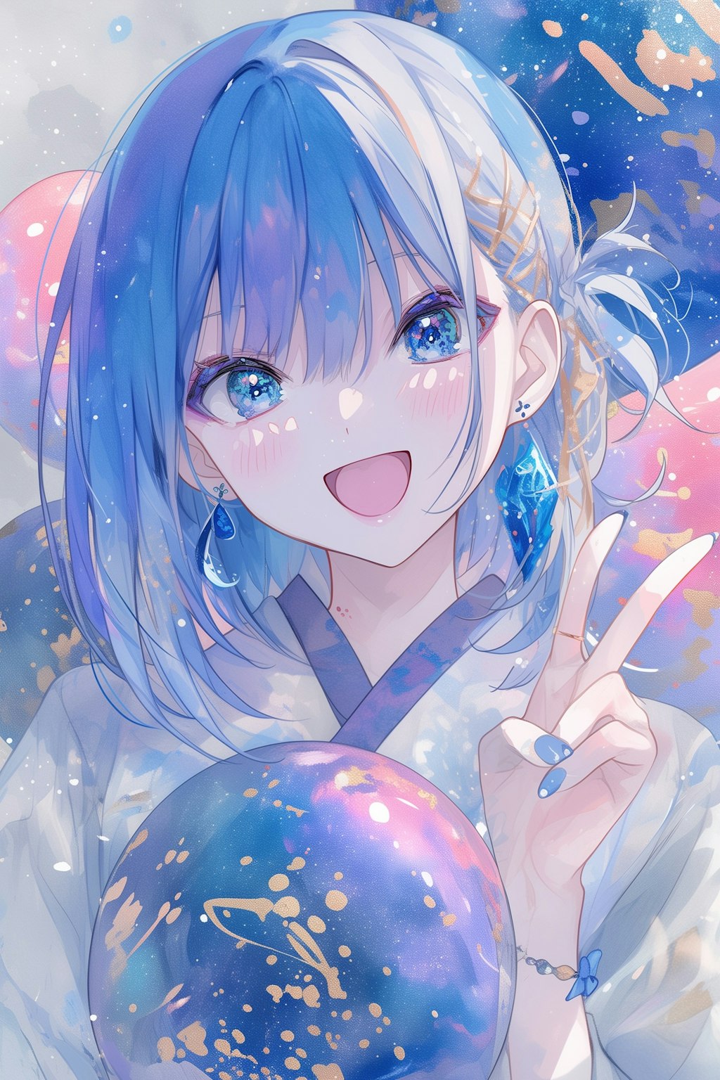 カラフルバルーンと和装少女