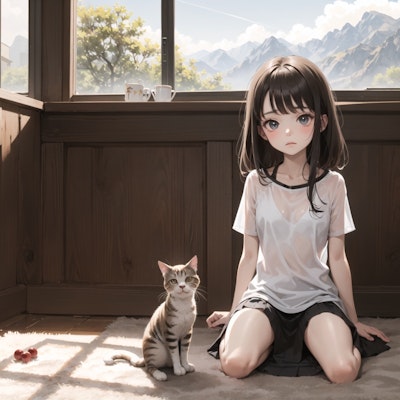 猫と少女(photorealistic): 2023.08.11