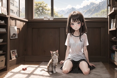 猫と少女(photorealistic): 2023.08.11