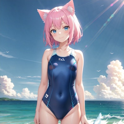 5月22日の 猫耳  ピンク髪  女の子の海水浴  #2