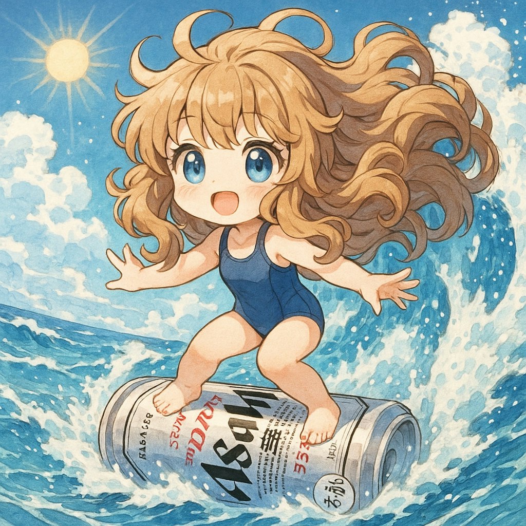 ビール缶サーフィンをする小さな女の子