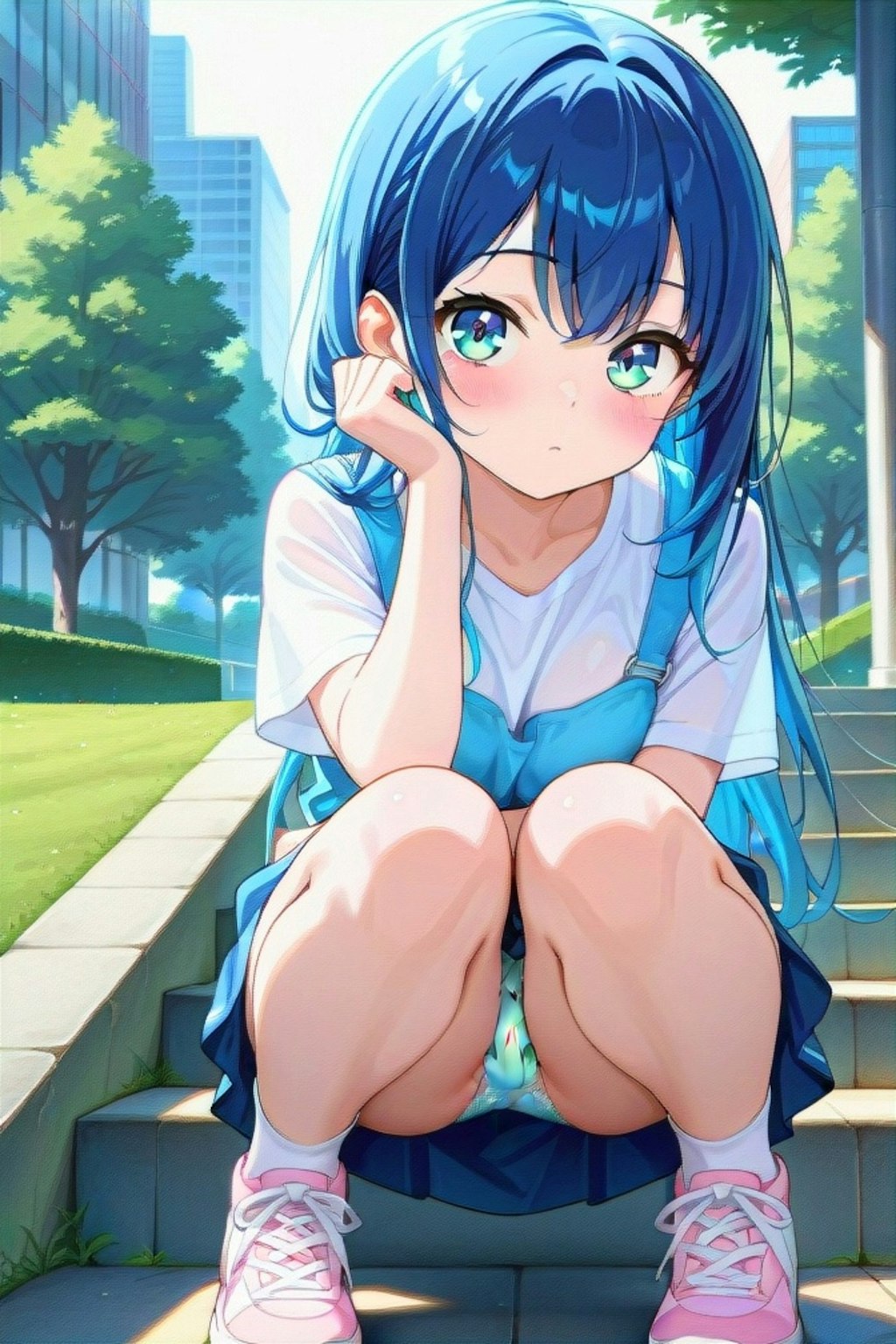 しゃがむ青髪ちゃん