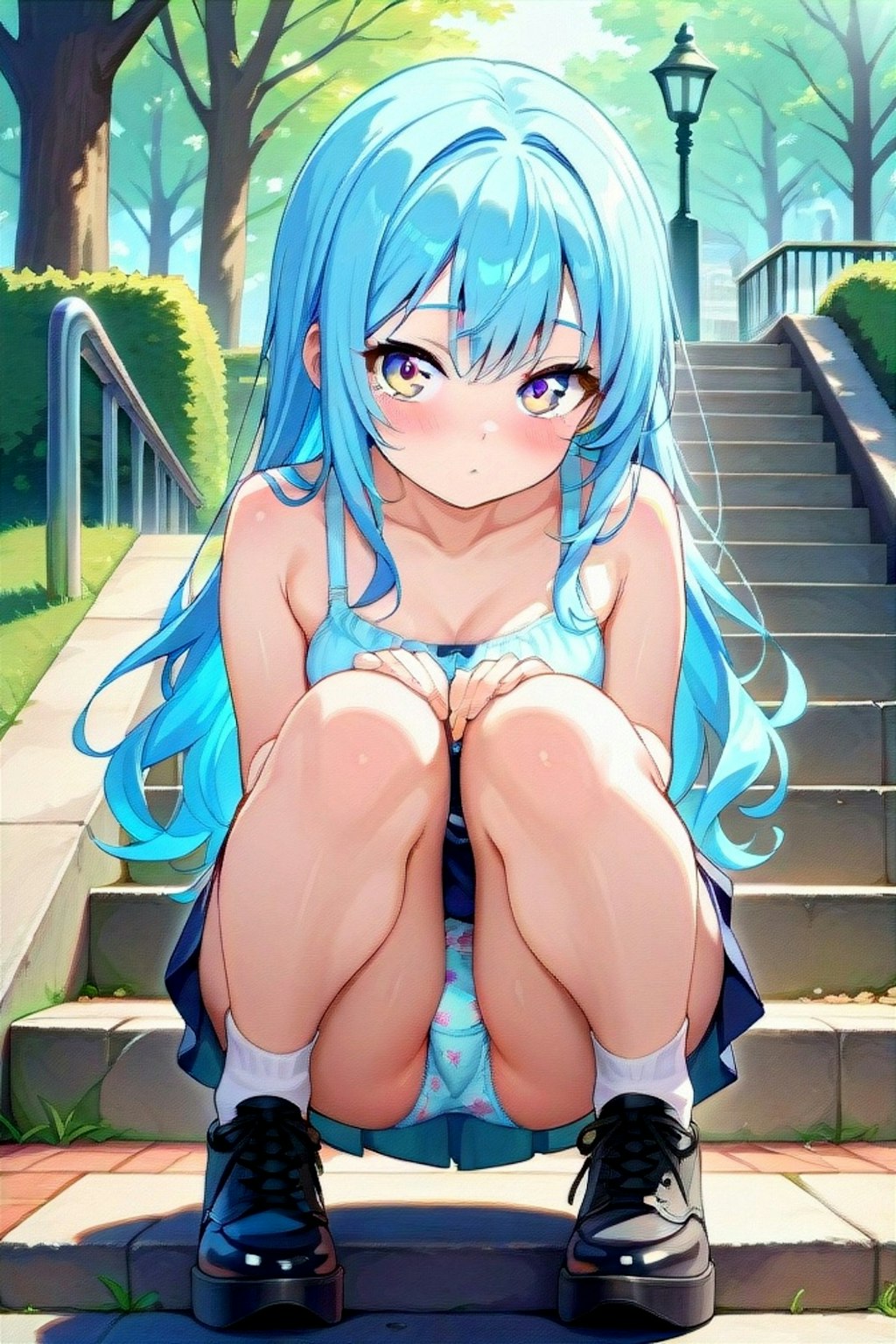 しゃがむ青髪ちゃん