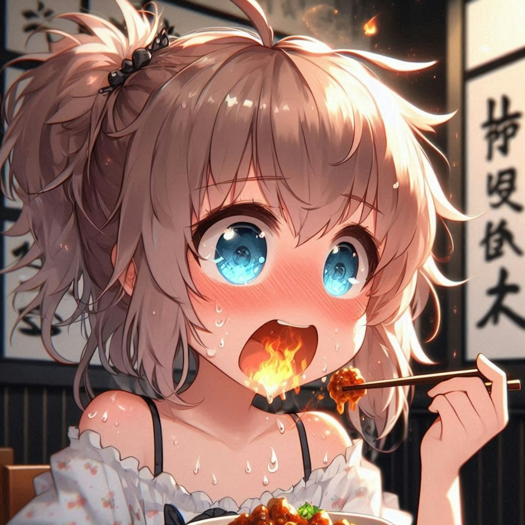 激辛料理を食べてる小さな女の子