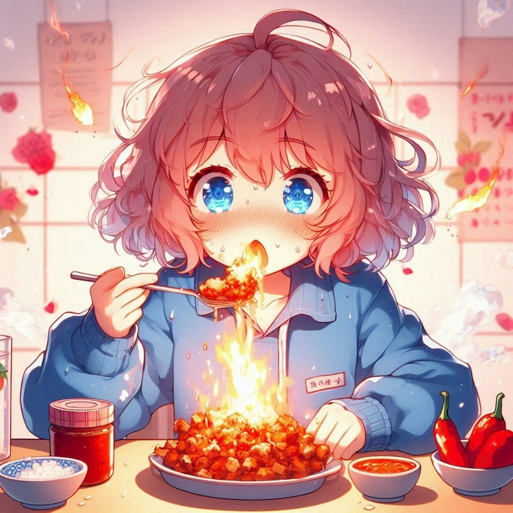 激辛料理を食べてる小さな女の子