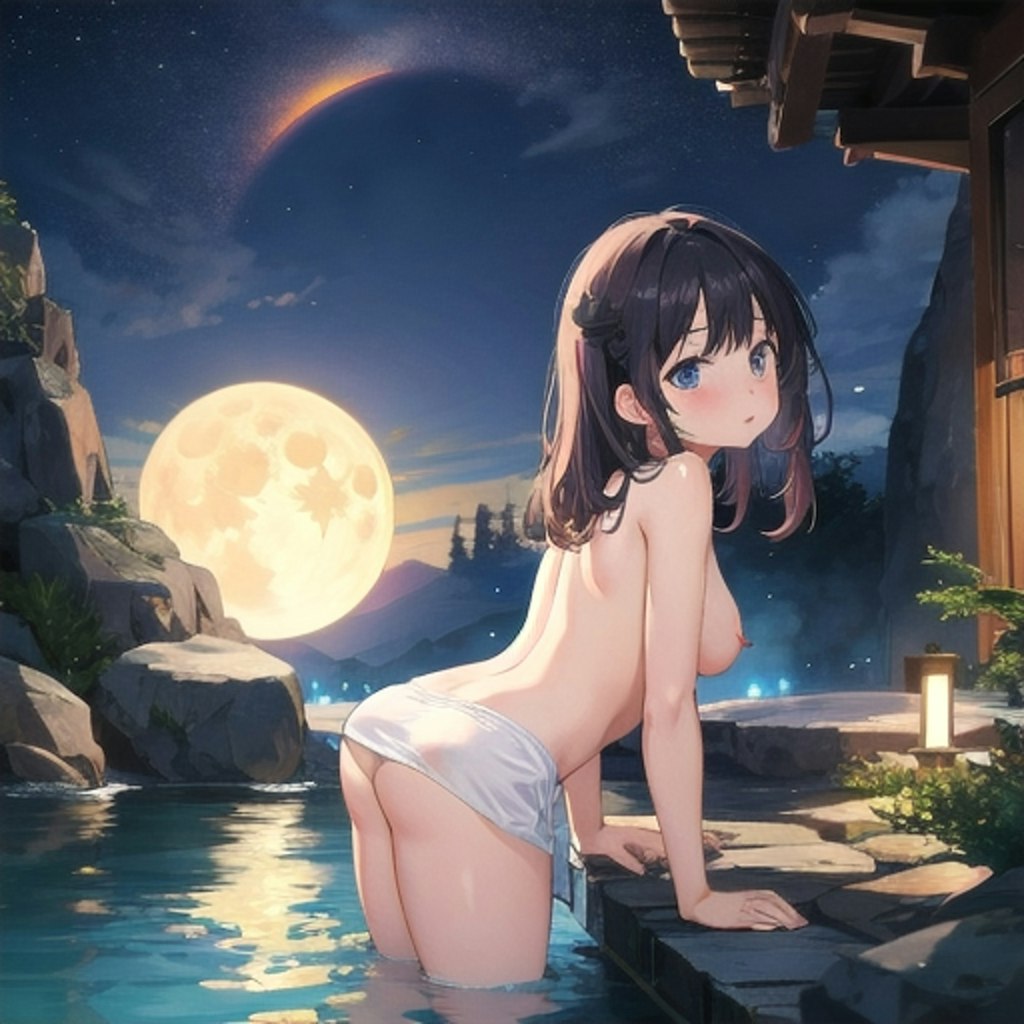 月がきれいな露天岩風呂