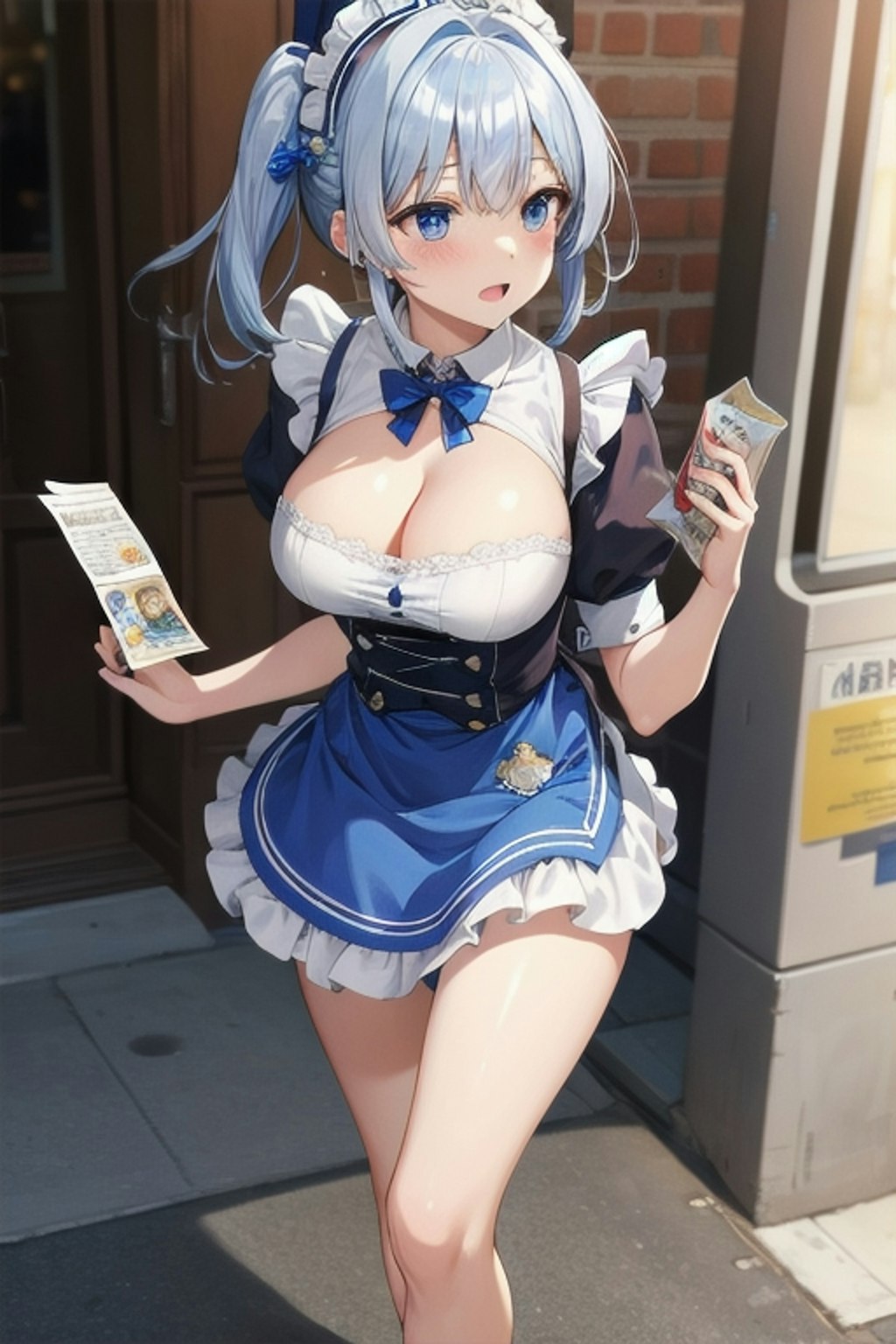 お店のパンフレットを配るメイドさん