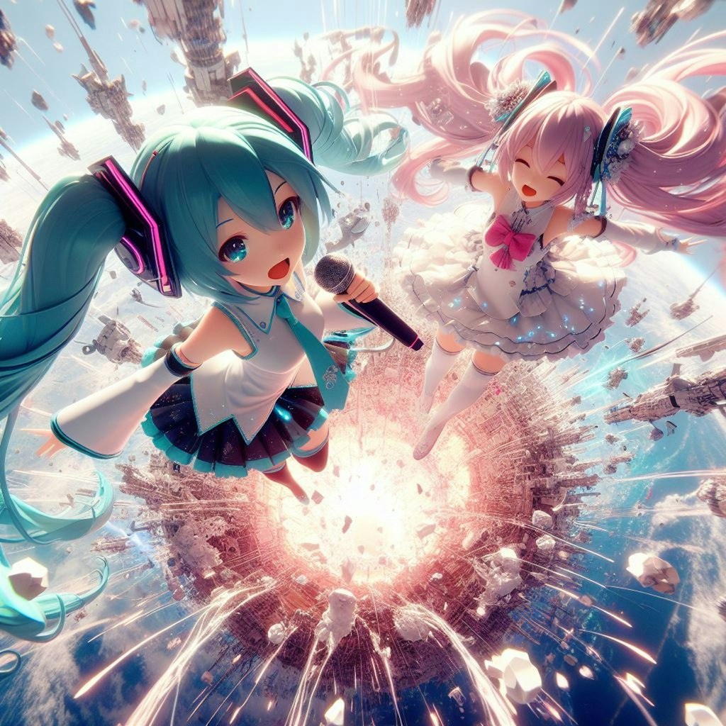 爆風で飛びながら歌う初音ミク！