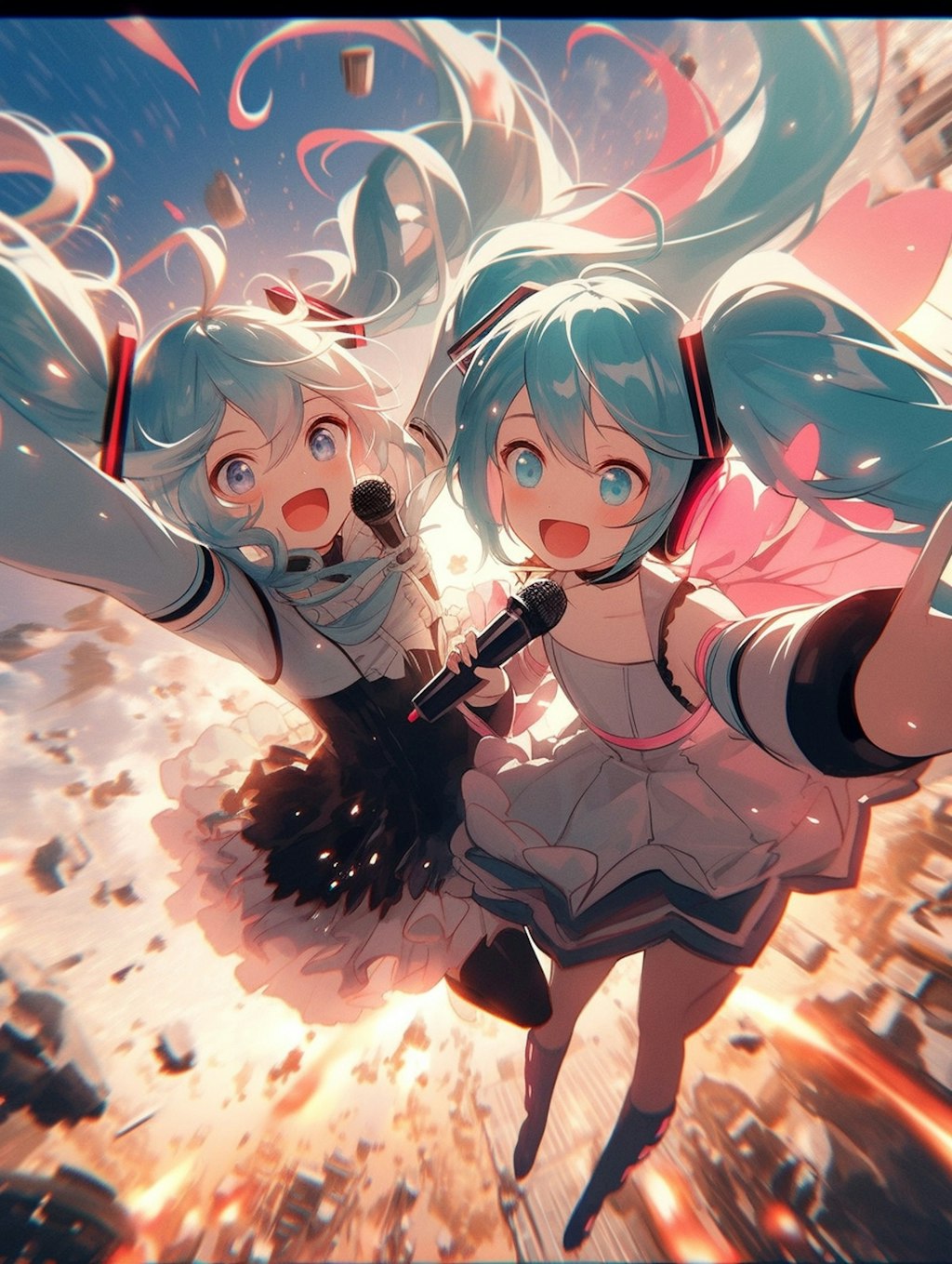 爆風で飛びながら歌う初音ミク！