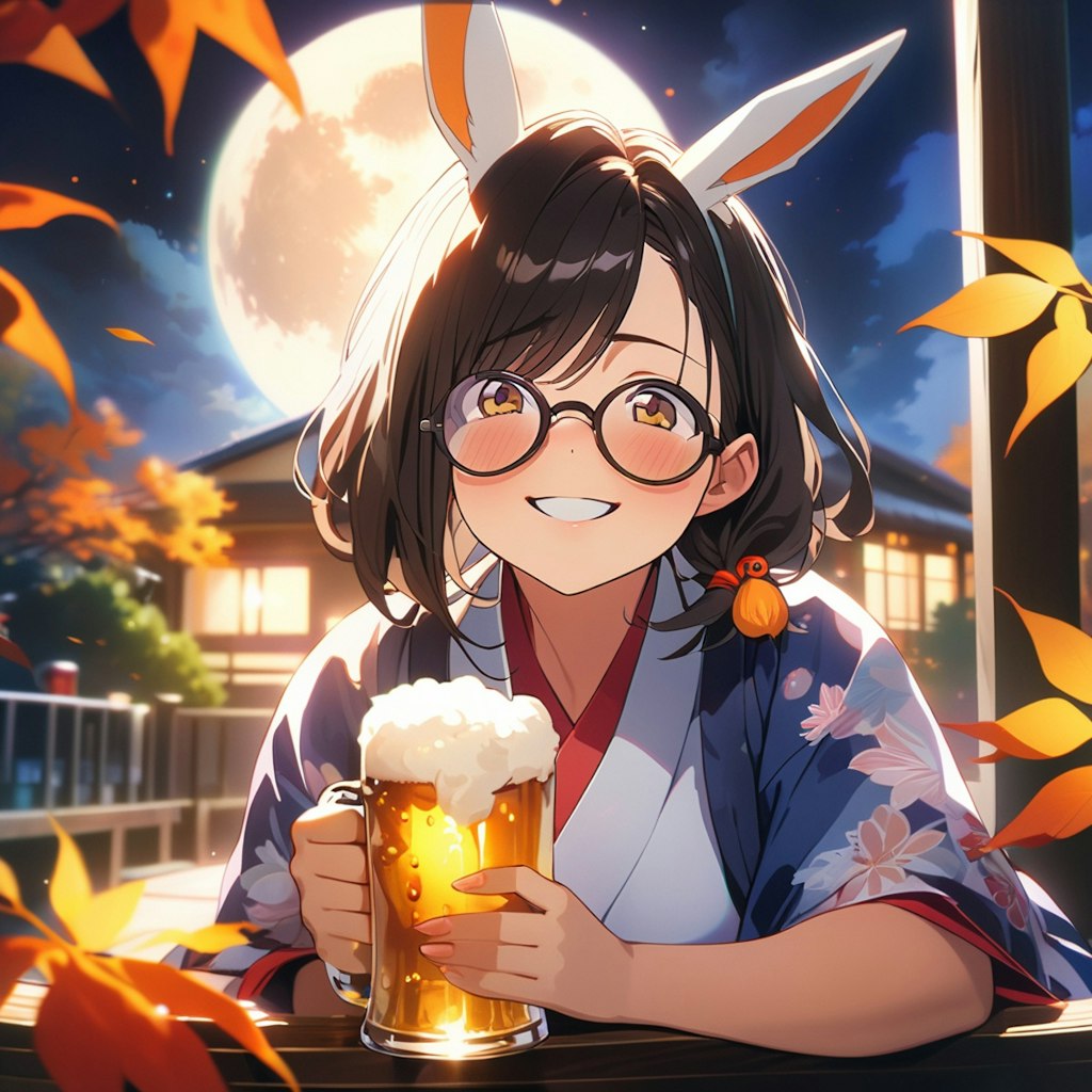 十五夜お月さんみてビールｗ