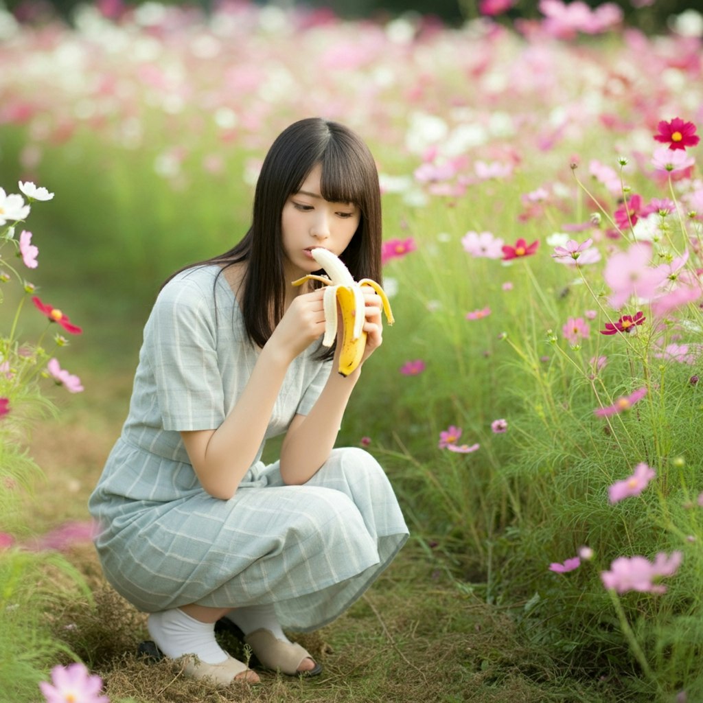 秋桜畑で食べさせて