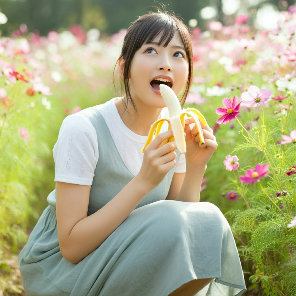 秋桜畑で食べさせて