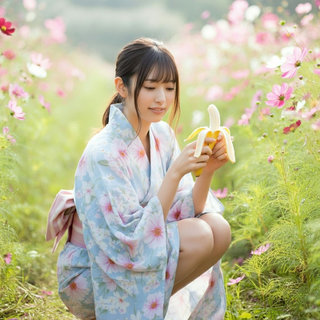 秋桜畑で食べさせて