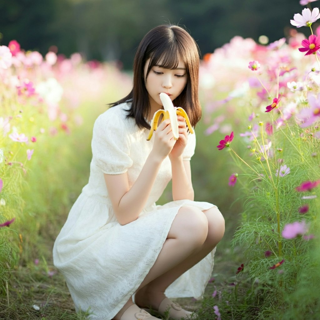 秋桜畑で食べさせて