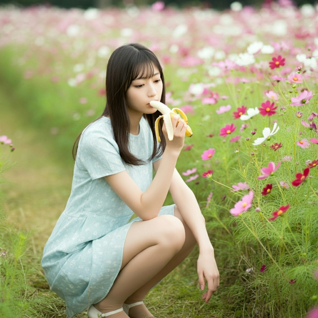 秋桜畑で食べさせて