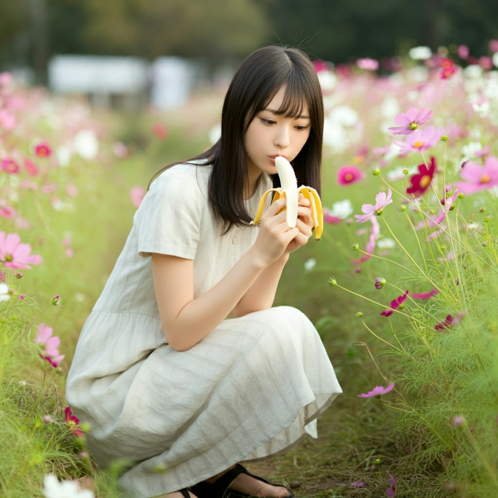 秋桜畑で食べさせて