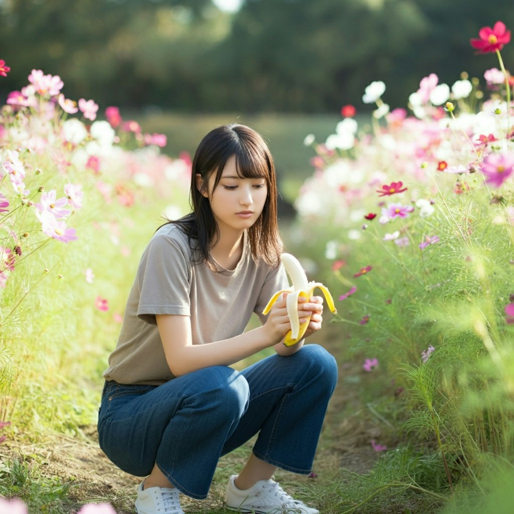 秋桜畑で食べさせて