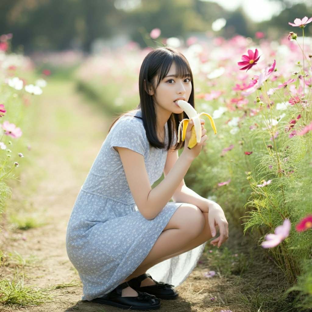 秋桜畑で食べさせて