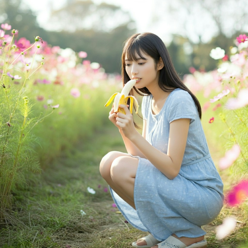 秋桜畑で食べさせて