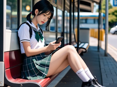 Girl in bus shelter - 3