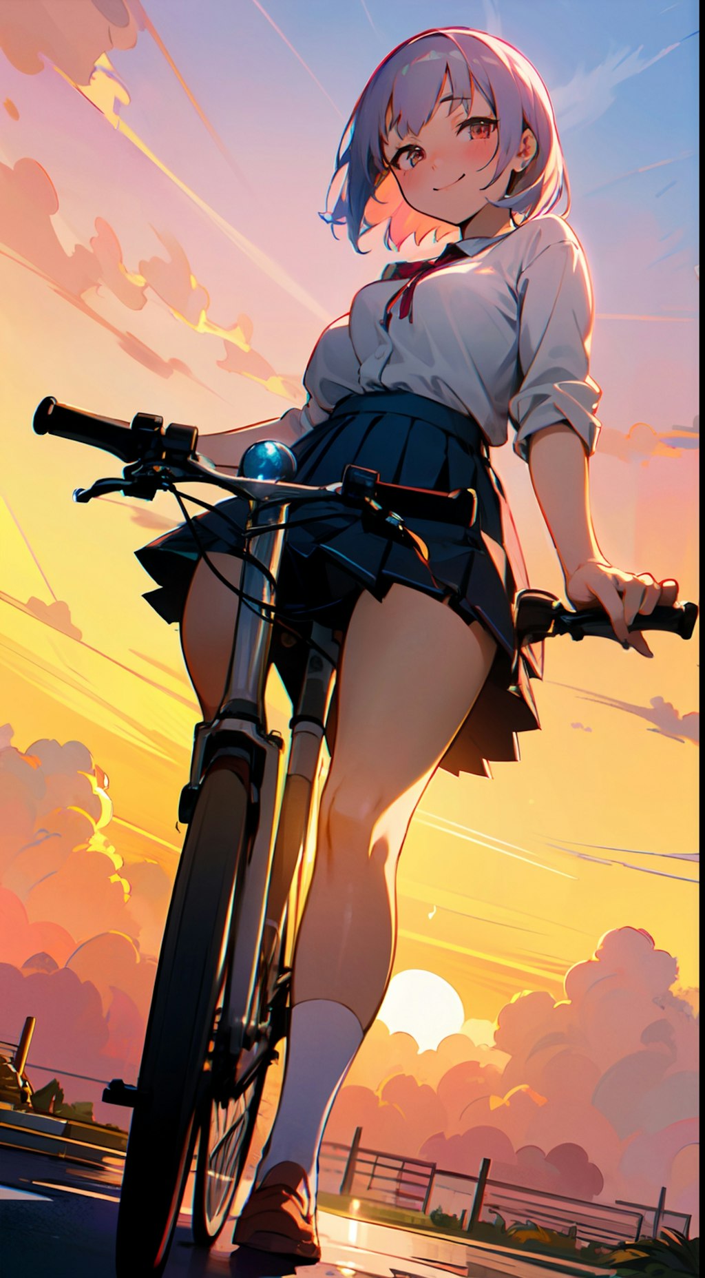 夕日の自転車娘