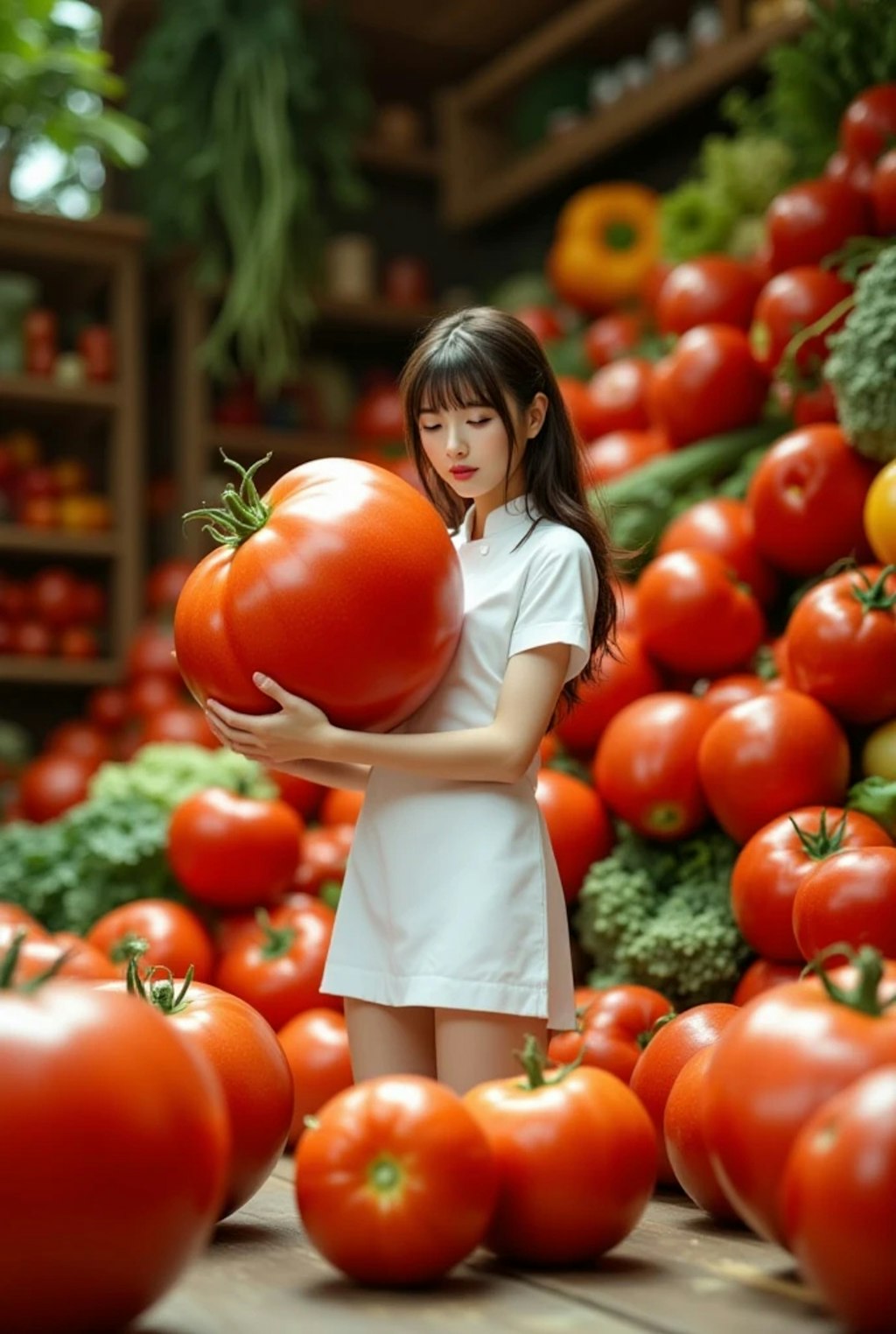 Dwarf in the middle of a tomato pile