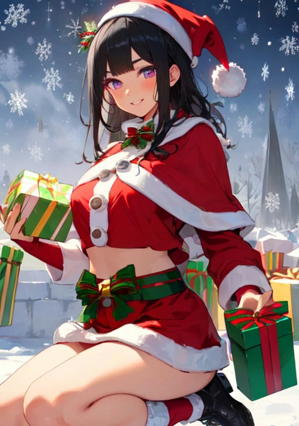 【R15】クリスマスイブの夜の、プレゼントとサンタクロースな黒髪ロング女性♥その2（9枚）