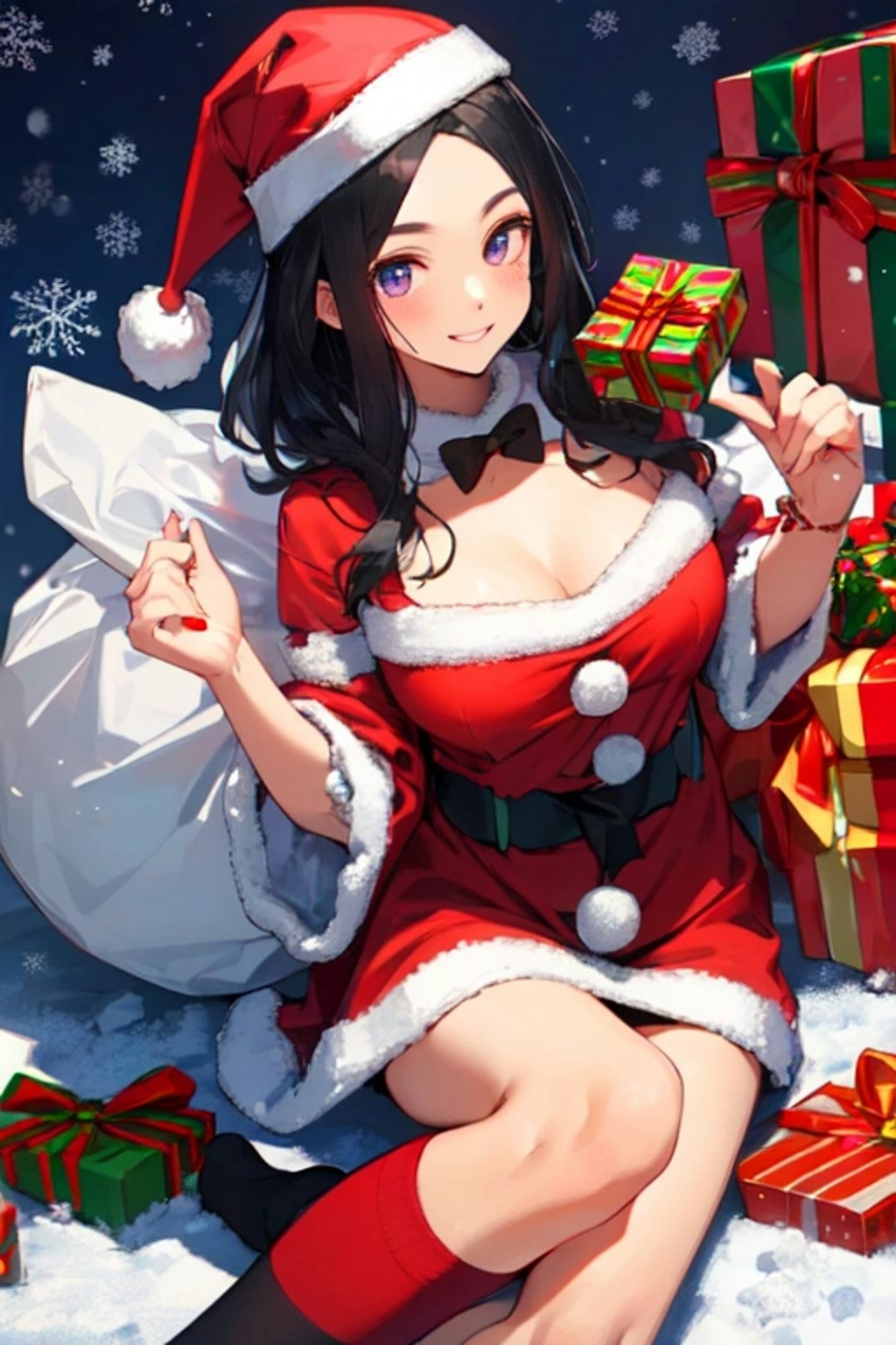 【R15】クリスマスイブの夜の、プレゼントとサンタクロースな黒髪ロング女性♥その2（9枚）