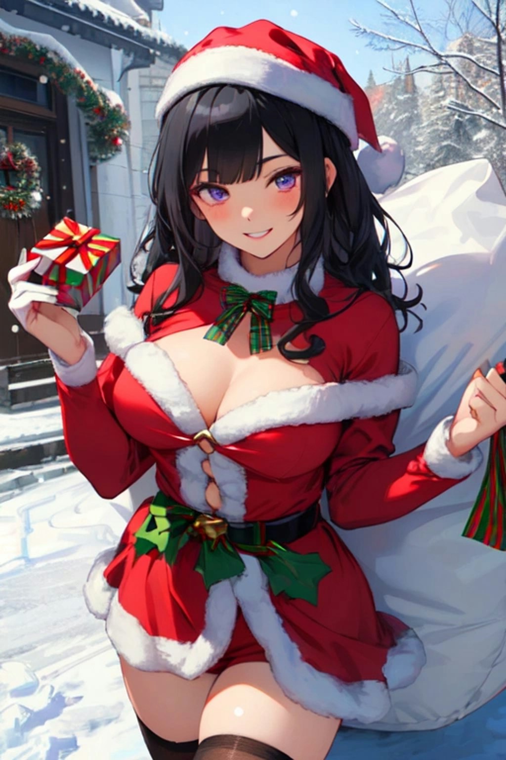 【R15】クリスマスイブの夜の、プレゼントとサンタクロースな黒髪ロング女性♥その2（9枚）