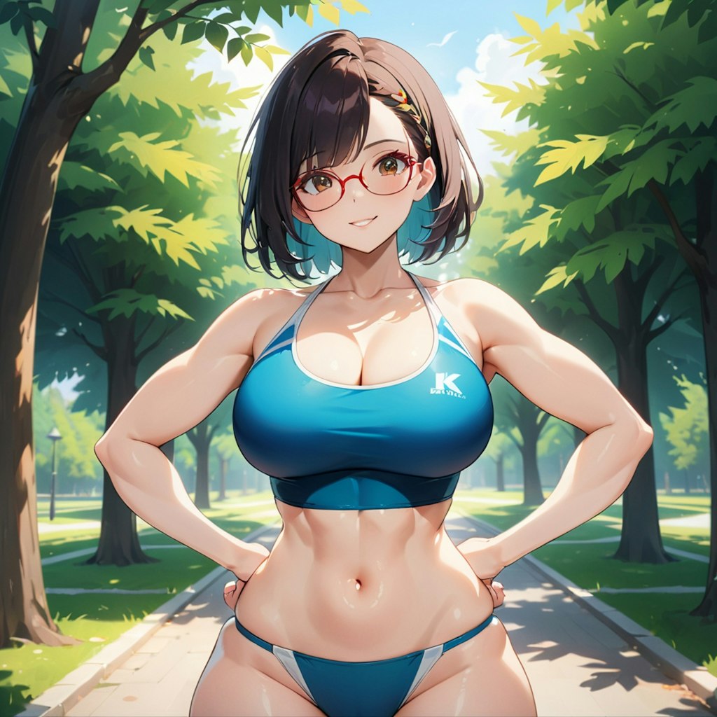 巨乳スポーツ眼鏡少女