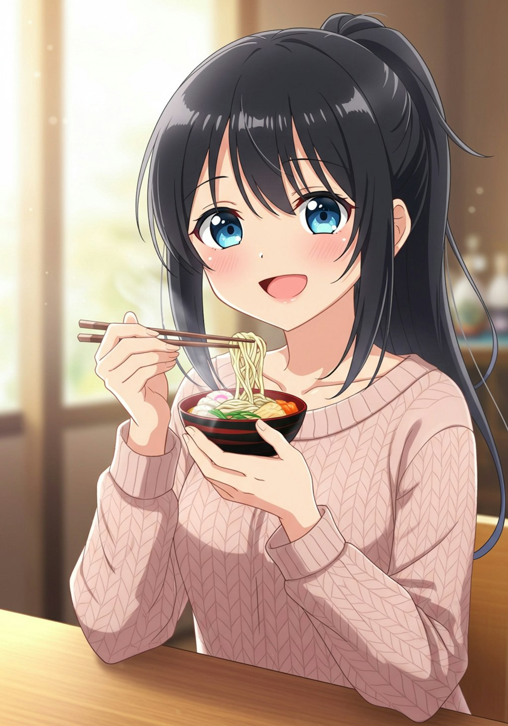 年越しそばを食べる女の子