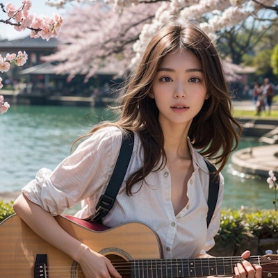 桜公園でギター弾き語り