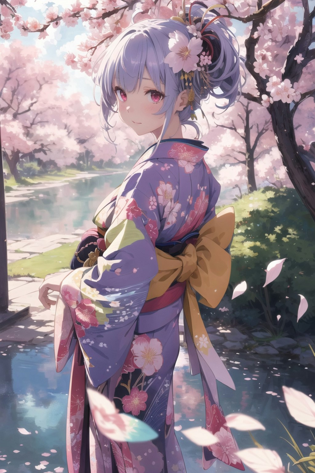 桜と振袖