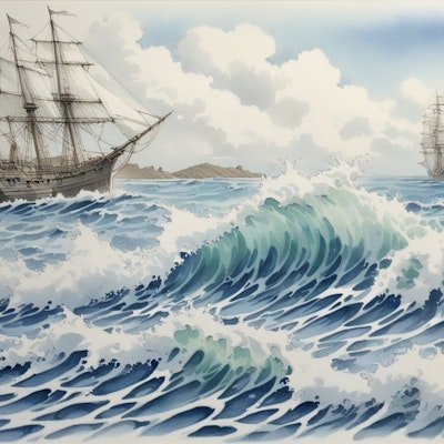 帆船と波