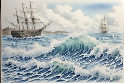 帆船と波