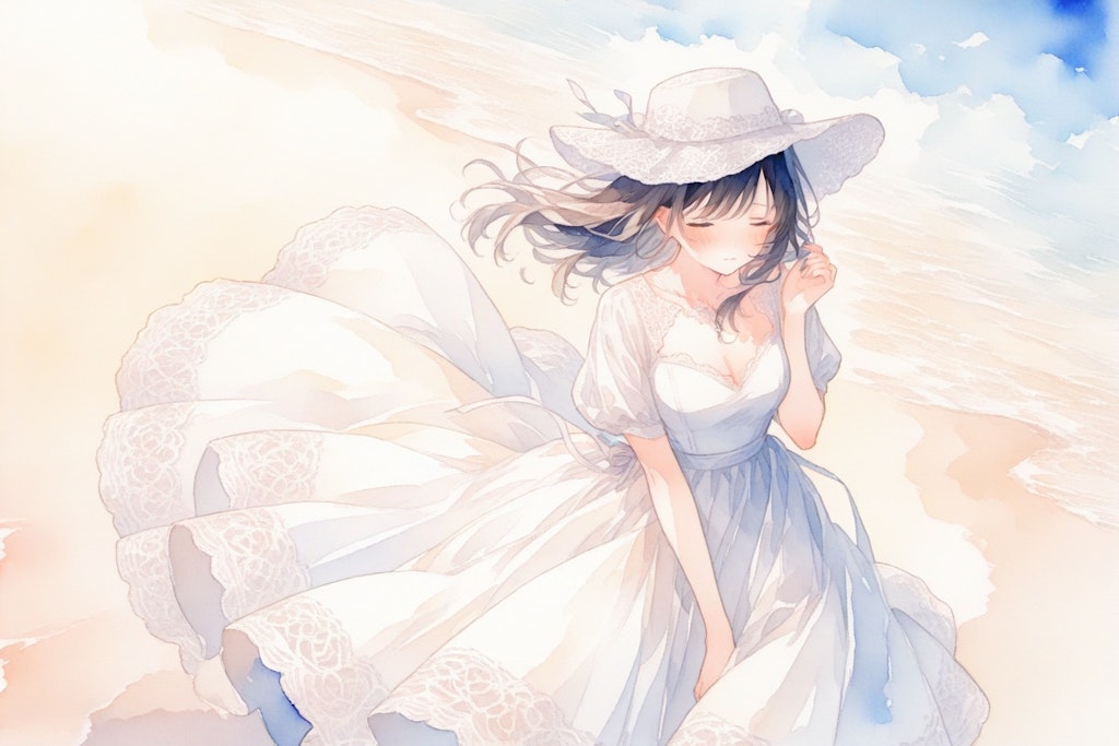 夏のお嬢さん　の水彩画