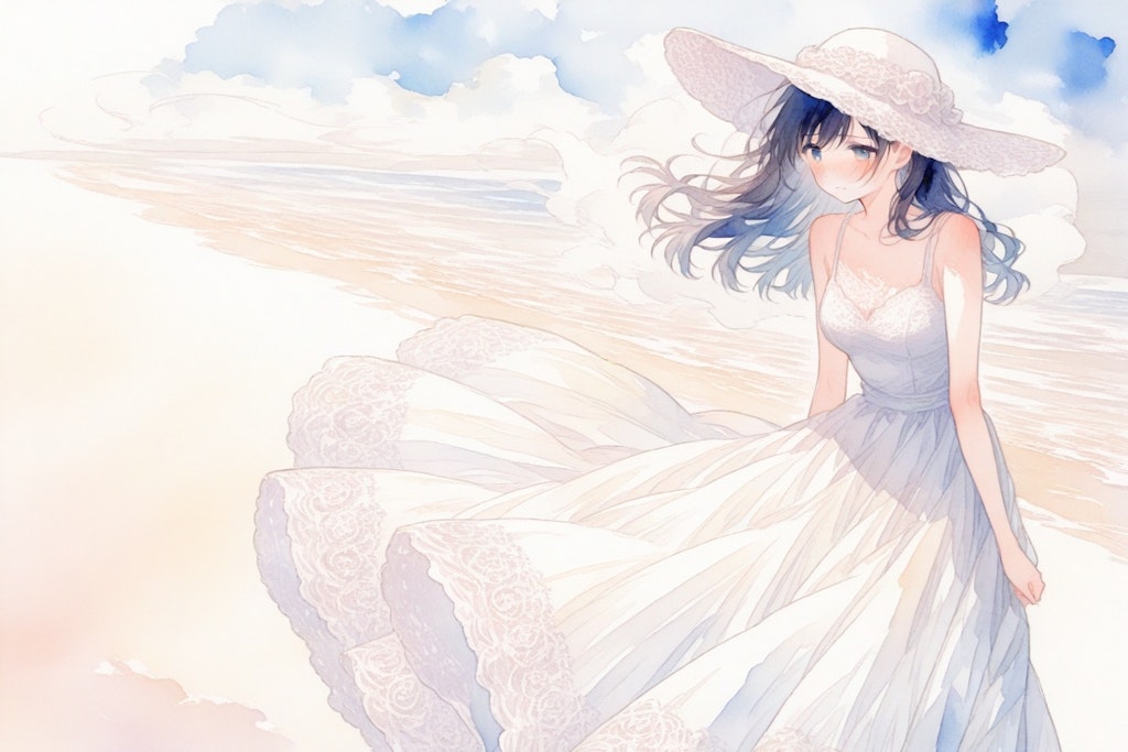 夏のお嬢さん　の水彩画