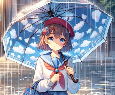sola色の傘を差す少女
