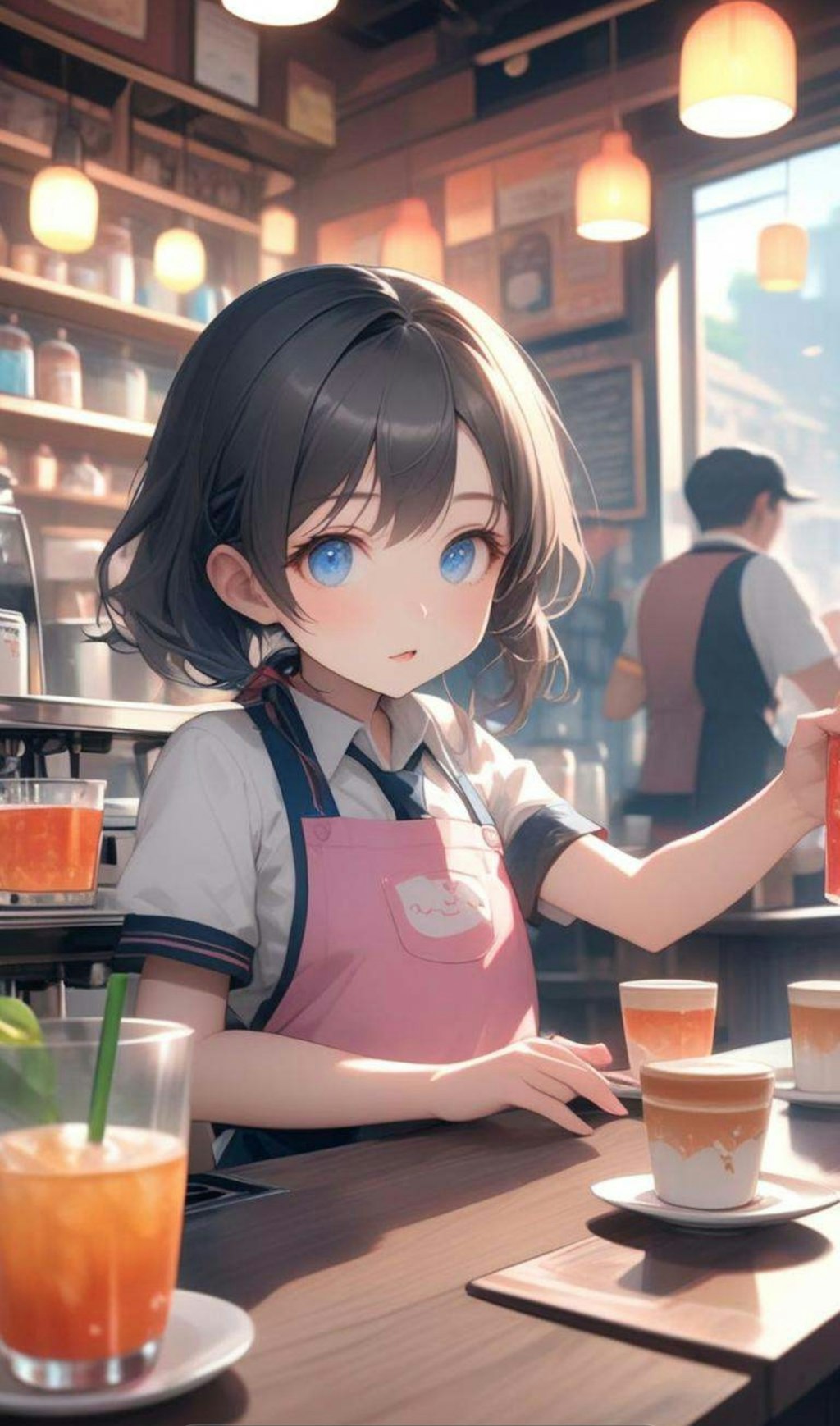 喫茶店の店長の小さな女の子