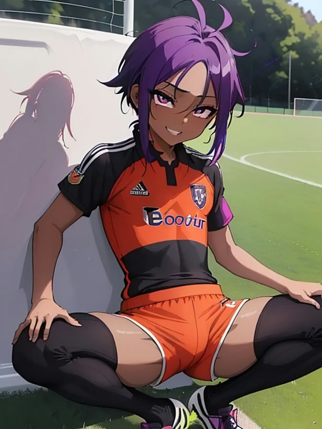 褐色のサッカー少年　【紫】　五枚