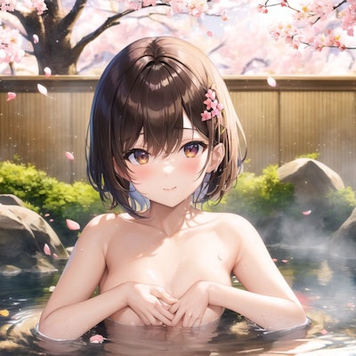 桜の見える温泉