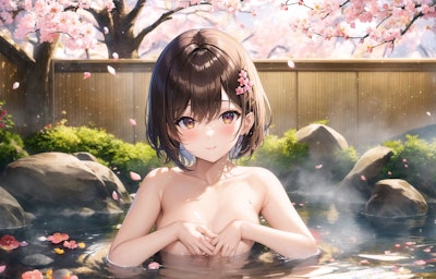 桜の見える温泉