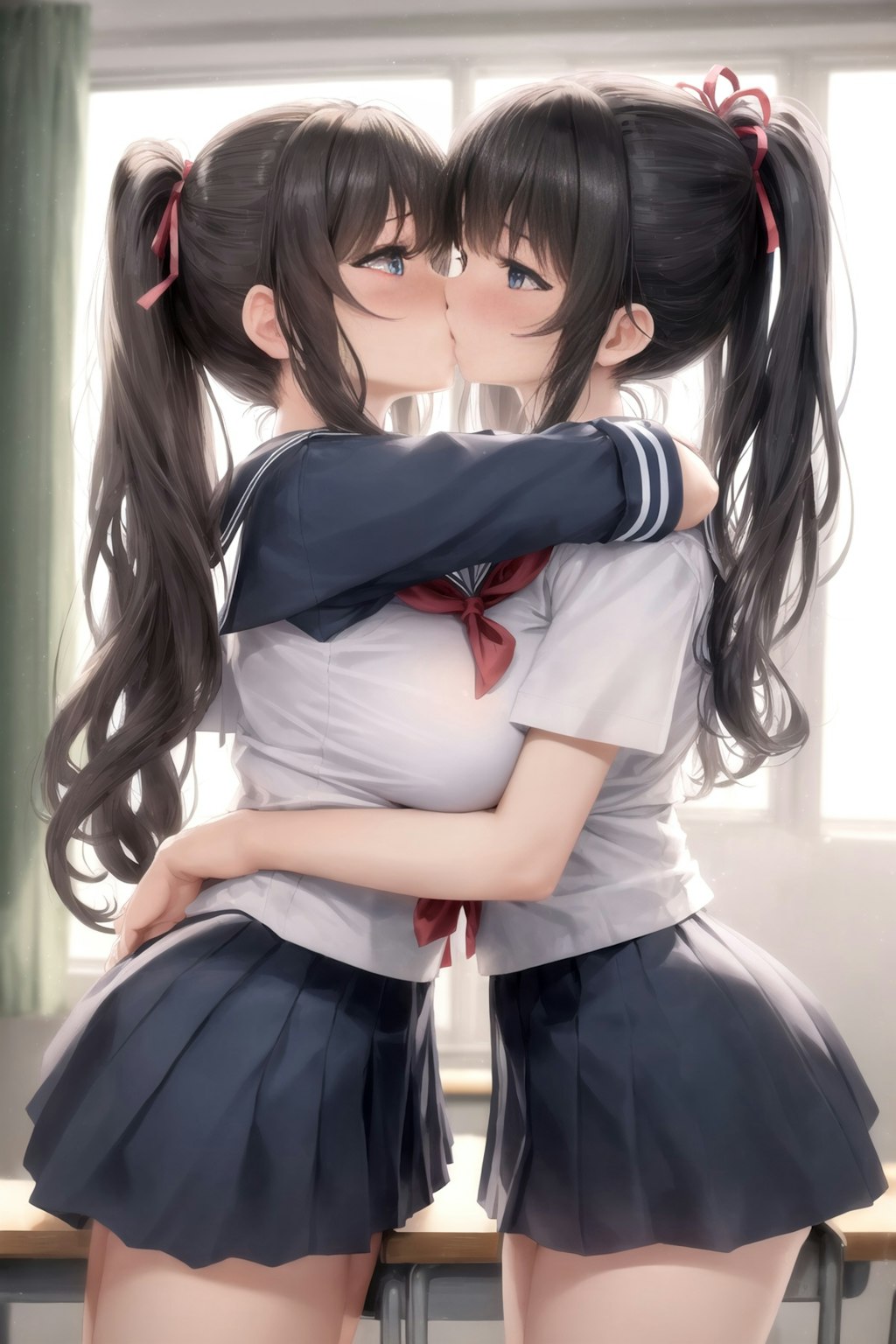 セーラー服でキスする二人の女の子