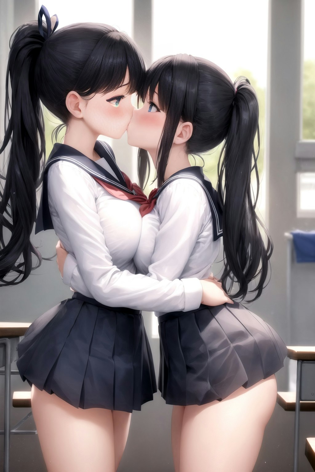 セーラー服でキスする二人の女の子